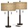 Seagrass Print Robbie Bronze USB Table Lamps Set of 2