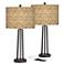 Seagrass Print Susan Dark Bronze USB Table Lamps Set of 2