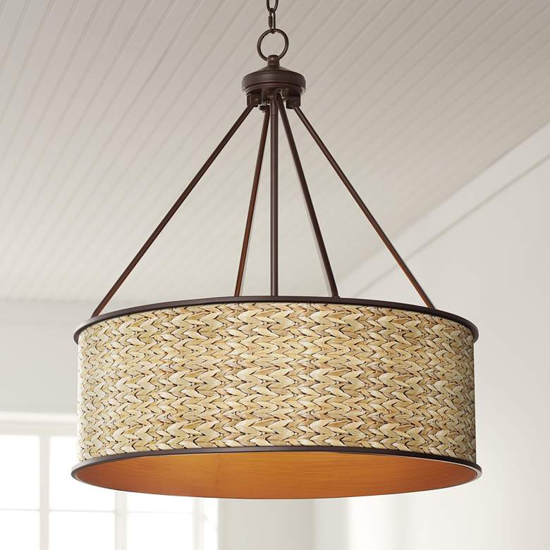 Image 1 Seagrass Print Yulie 24 3/4" Wide Bronze Pendant Light