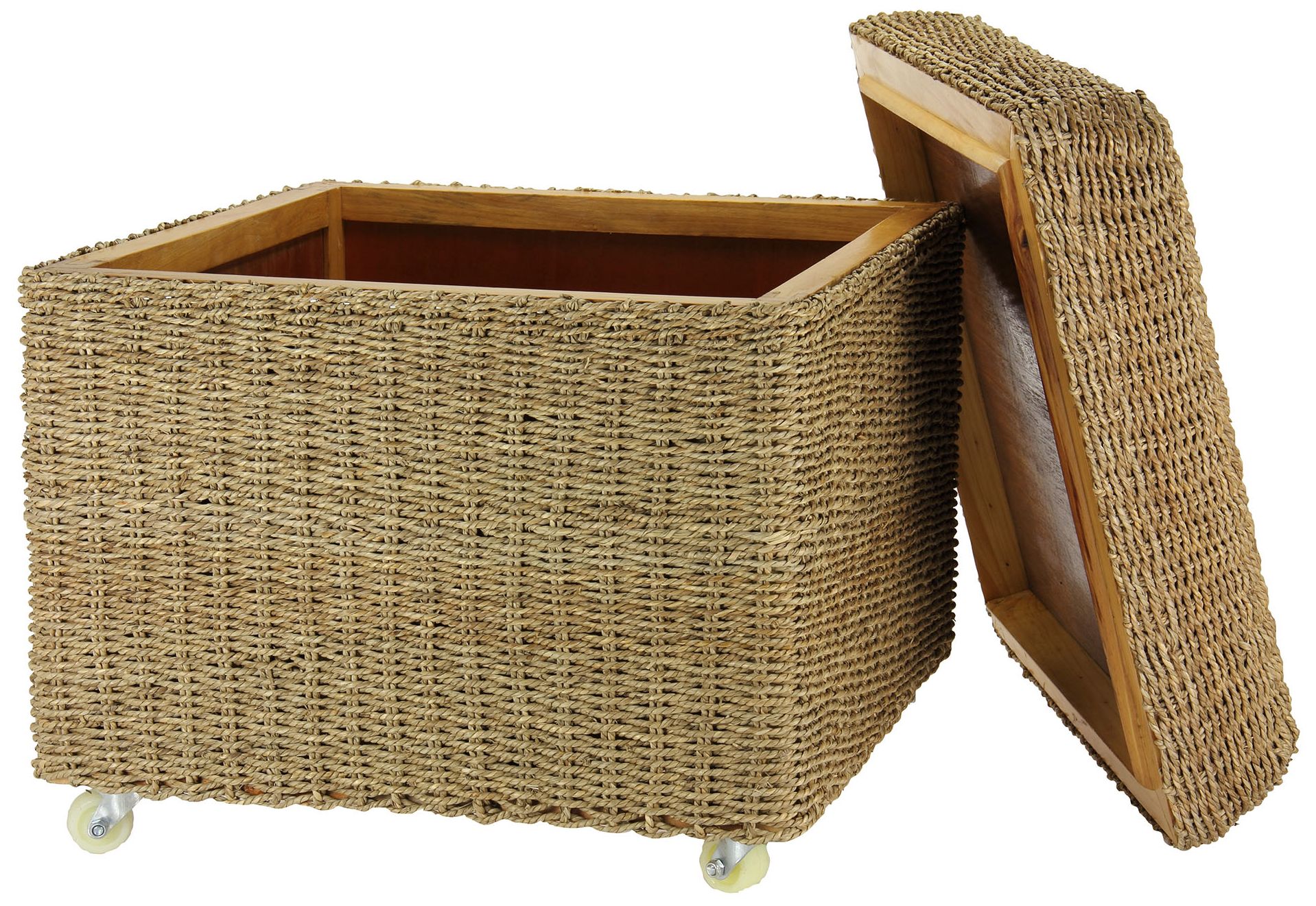 Image 6 Seagrass Rolling Wicker Storage Ottoman more views