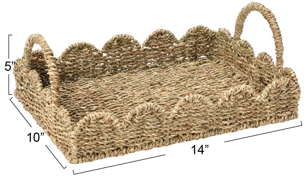 Image 4 Seagrass Tray with Scalloped Edge, Natural more views