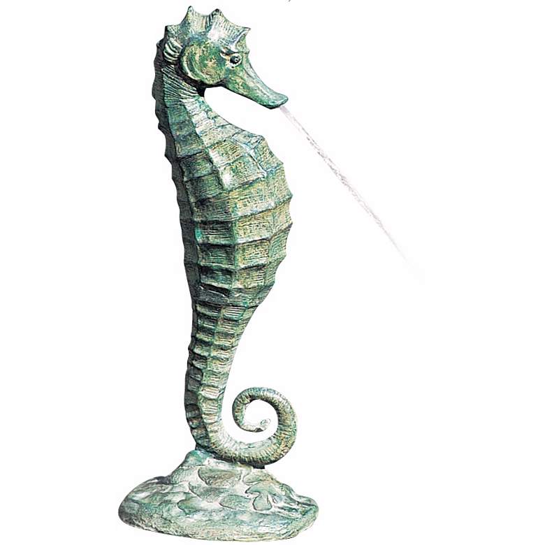 Image 2 Seahorse 19 inch High Verdigris Bronze Spitter Pond Fountain