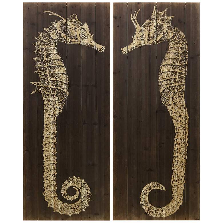 Image 2 Seahorse A and B 60 inchH 2-Piece Print Solid Wood Wall Art Set