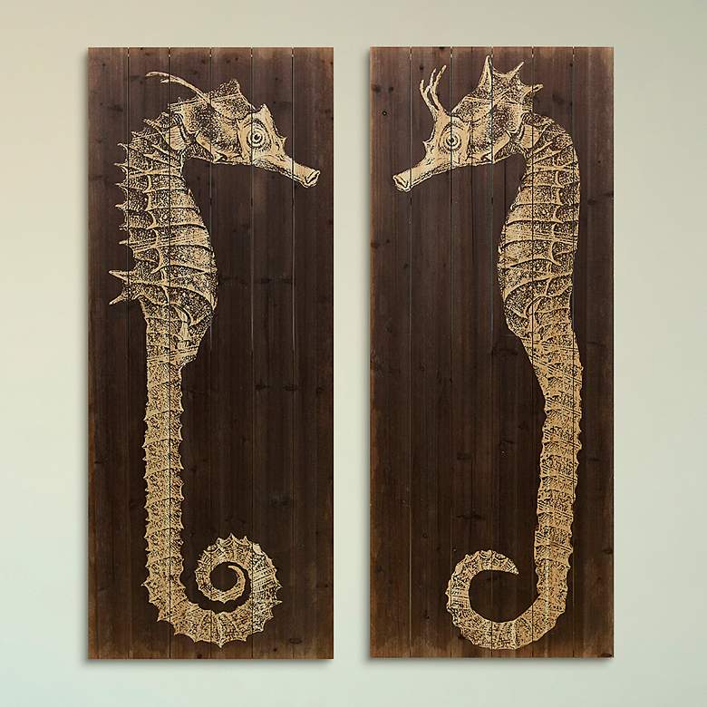 Image 1 Seahorse A and B 60 inchH 2-Piece Print Solid Wood Wall Art Set