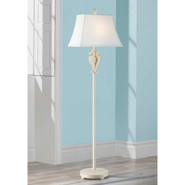 Image 1 Seahorse Antique White Sculpted Coastal Floor Lamp