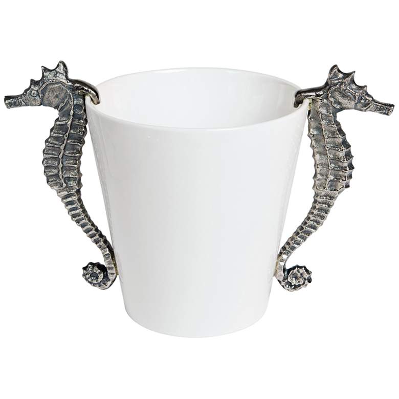 Image 1 Seahorse Brushed Nickel and White Ceramic Wine Cooler