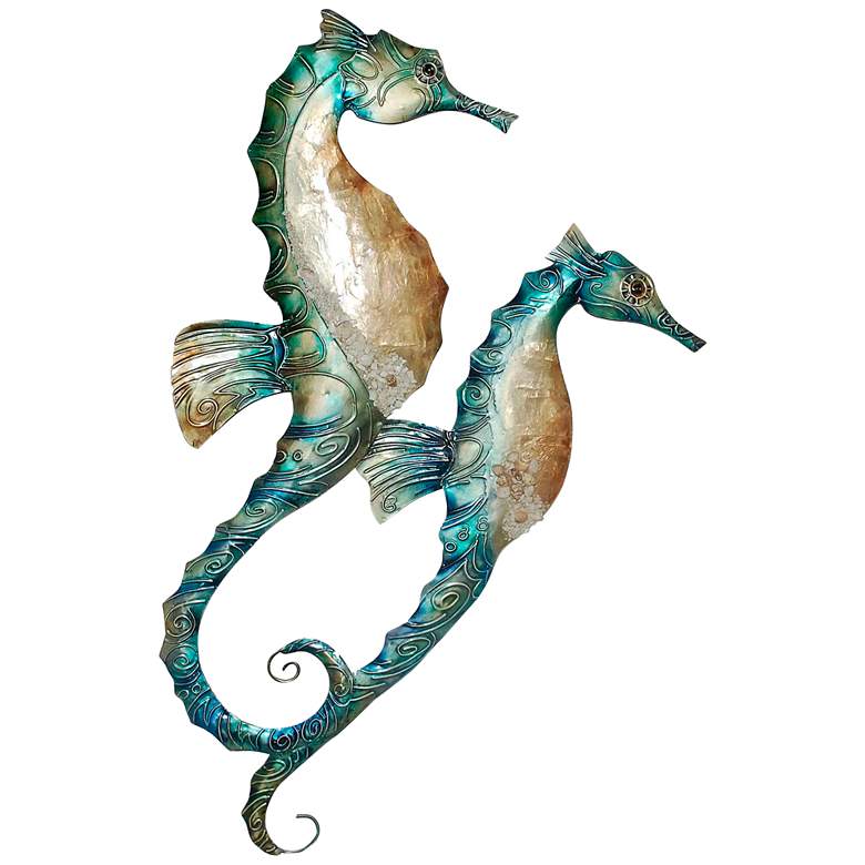 Image 1 Seahorse Duo 23 inch High Blue Metal Wall Decor