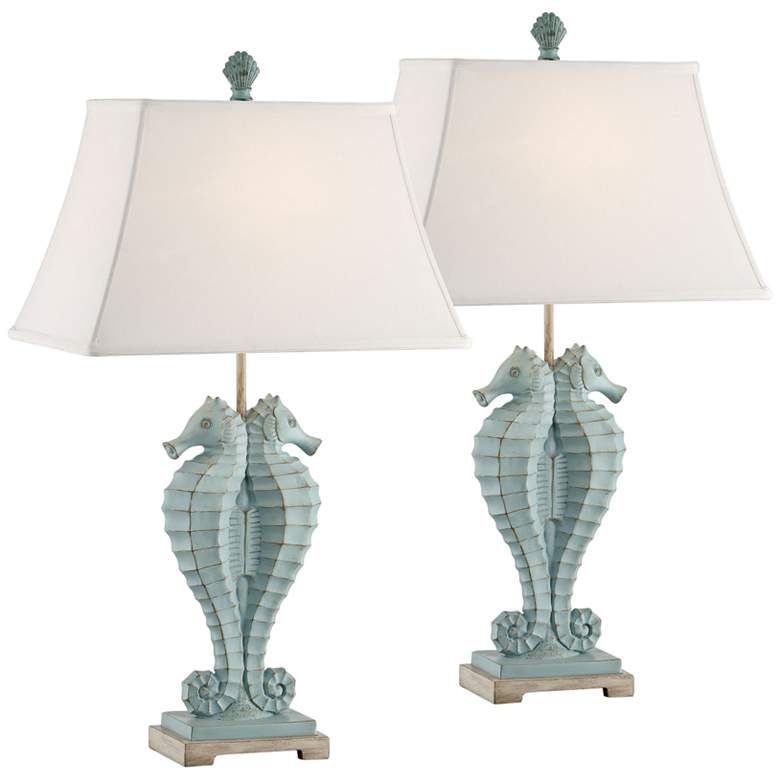 Image 1 Seahorse Glacier Blue Coastal Style Table Lamps Set of 2