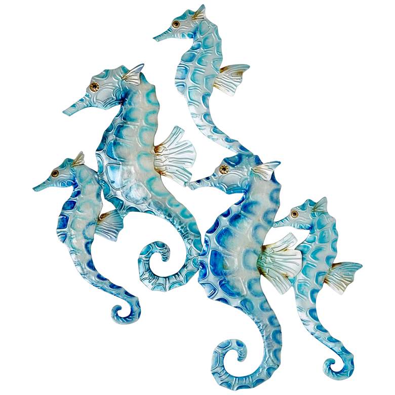 Image 1 Seahorse Group of Five 23" High Blue Metal Wall Decor