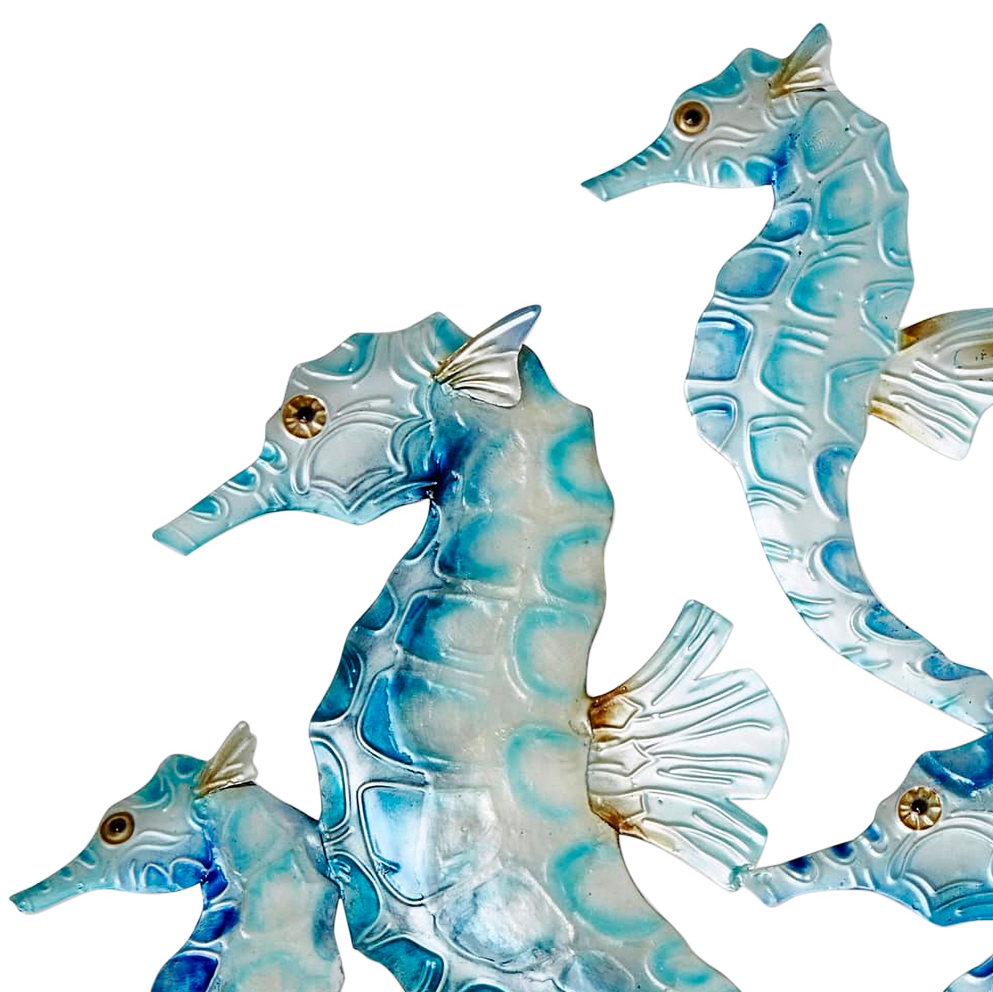 Image 2 Seahorse Group of Five 23" High Blue Metal Wall Decor more views