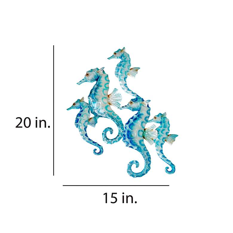 Image 3 Seahorse Group of Five 23" High Blue Metal Wall Decor more views