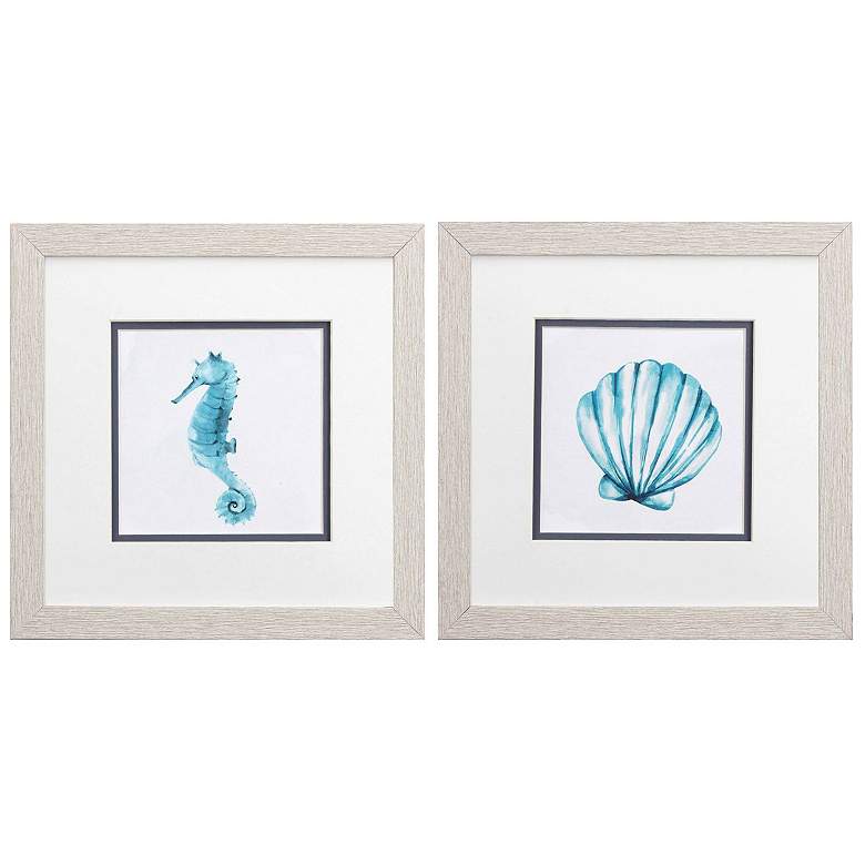 Image 1 Seahorse Shell 11"W x 11"H Framed Art Set of 2