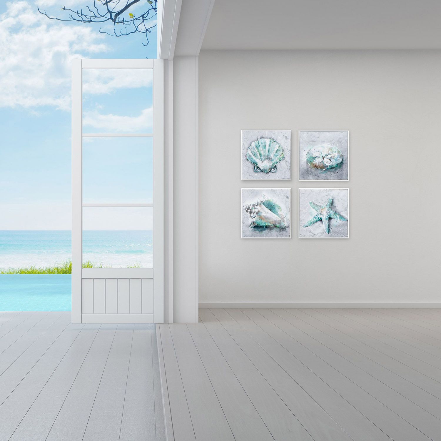 Image 2 Sealife 12"W x 12"H Non-Glass Framed Art Set of 4 more views