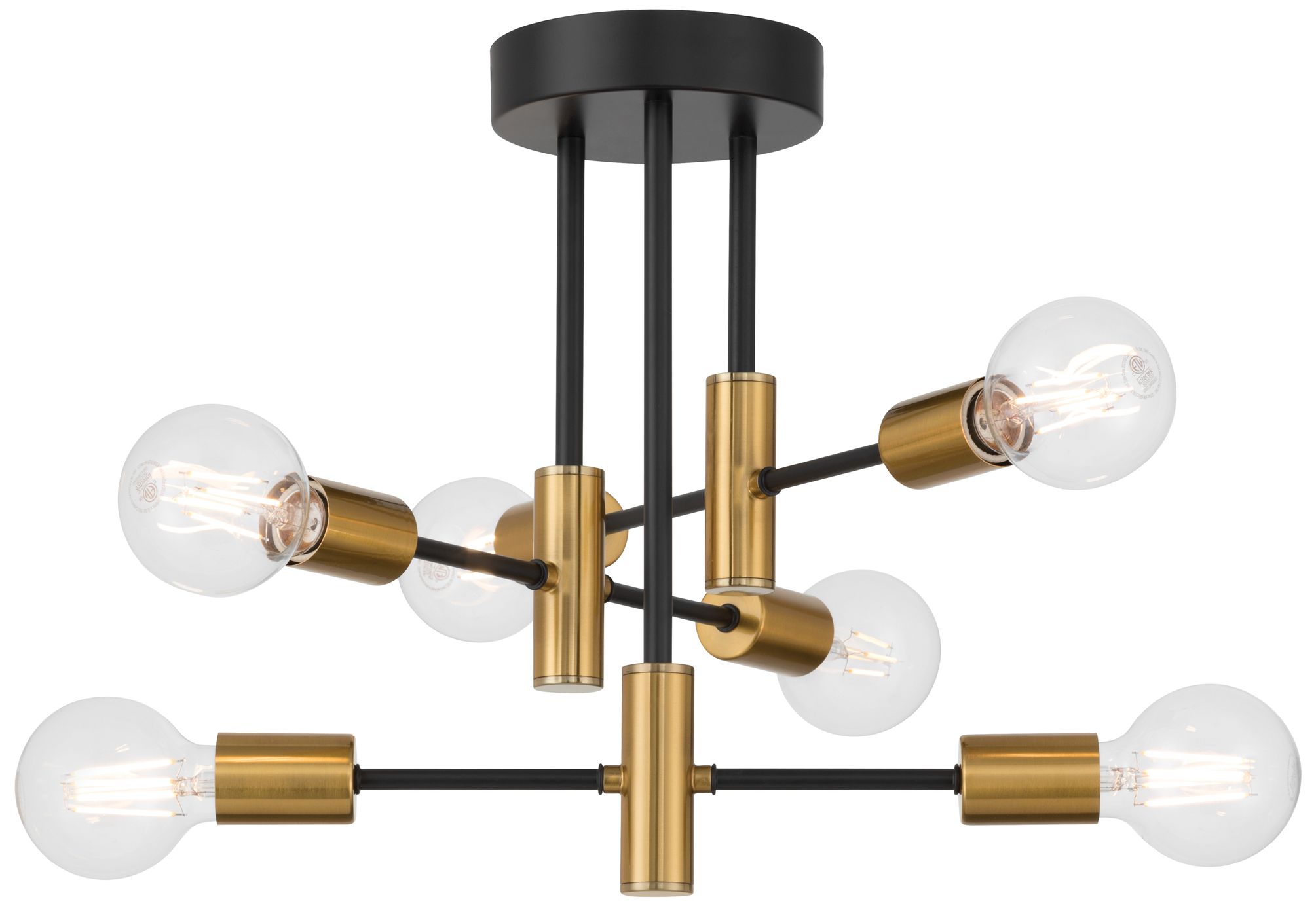 Sean 17" Wide 6-Light Black, Antique Brushed Brass Semi Flush
