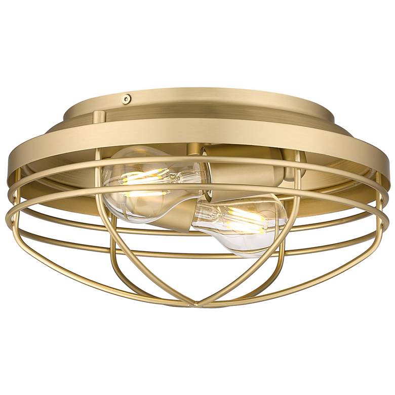 Image 1 Seaport 12 inch Brushed Champagne Bronze 2-Light Flush Mount With Metal Ca