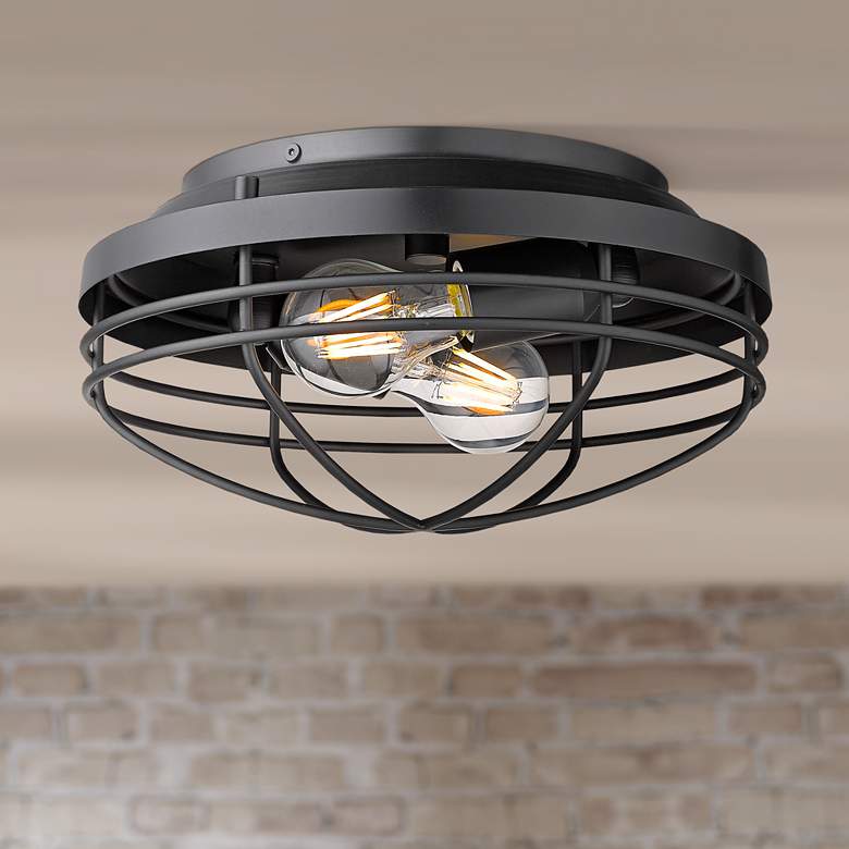 Image 1 Seaport 12" Wide Matte Black 2-Light Ceiling Light