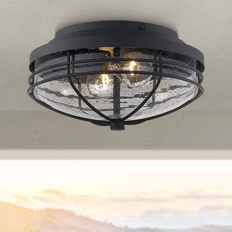 Image 1 Seaport 12 inch Wide Natural Black Outdoor Ceiling Light