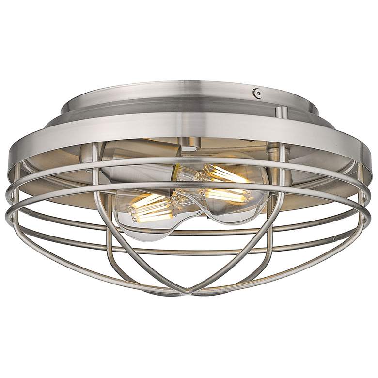 Image 1 Seaport 12 inch Wide Pewter 2-Light Flush Mount With Pewter Metal Cage