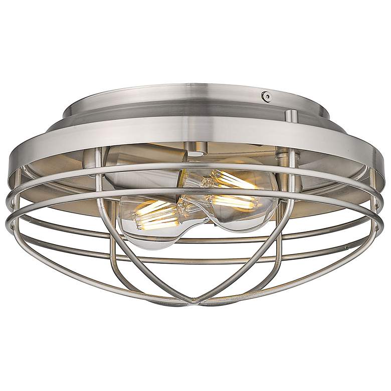Image 1 Seaport 12" Wide Pewter 2-Light Flush Mount With Pewter Metal Cage