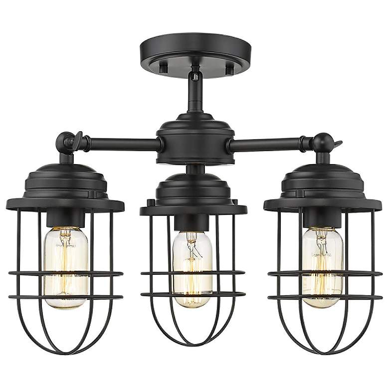 Image 1 Seaport 16 1/4 inch Wide Black 3-Light Ceiling Light