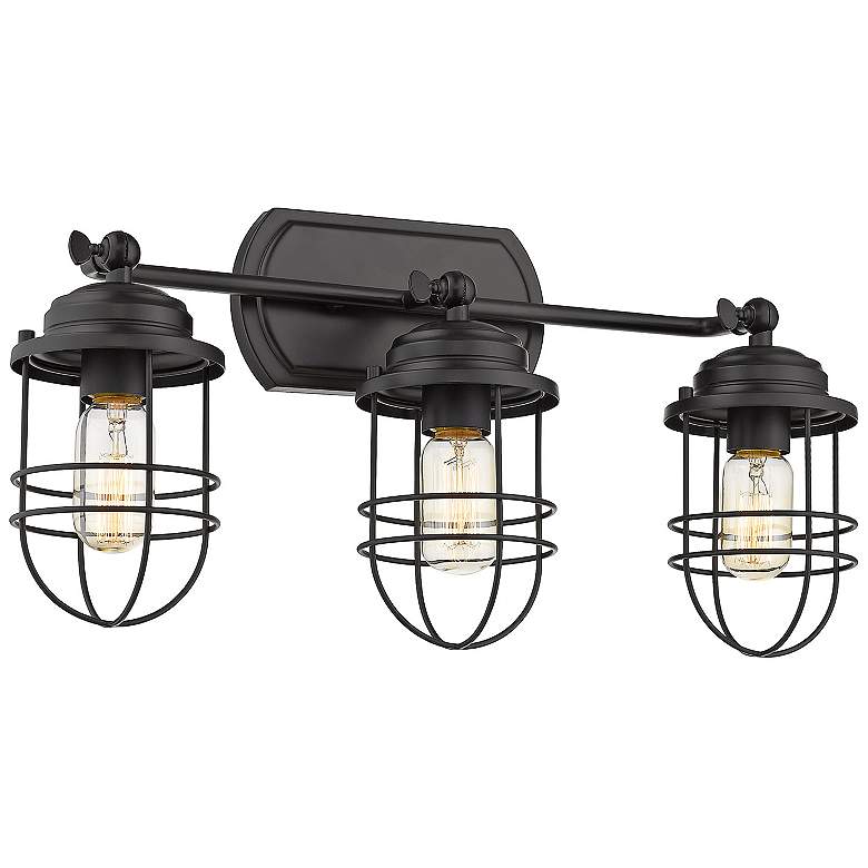 Image 1 Seaport 21 1/8" Wide Matte Black 3-Light Bath Light with Black Metal C