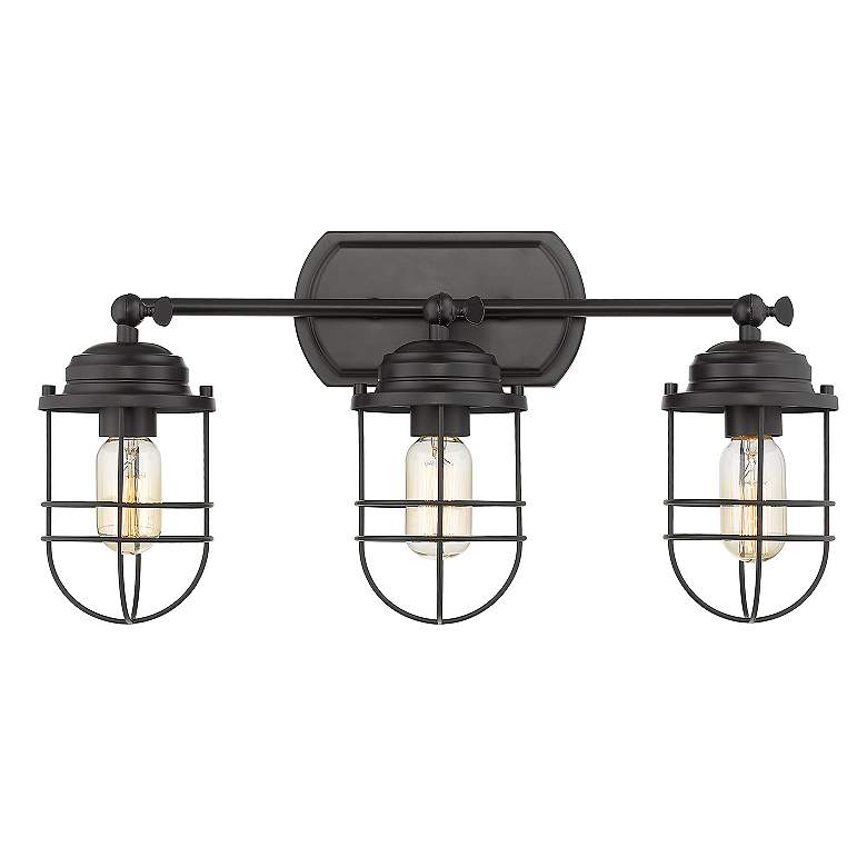 Image 2 Seaport 21 1/8" Wide Matte Black 3-Light Bath Light with Black Metal C more views