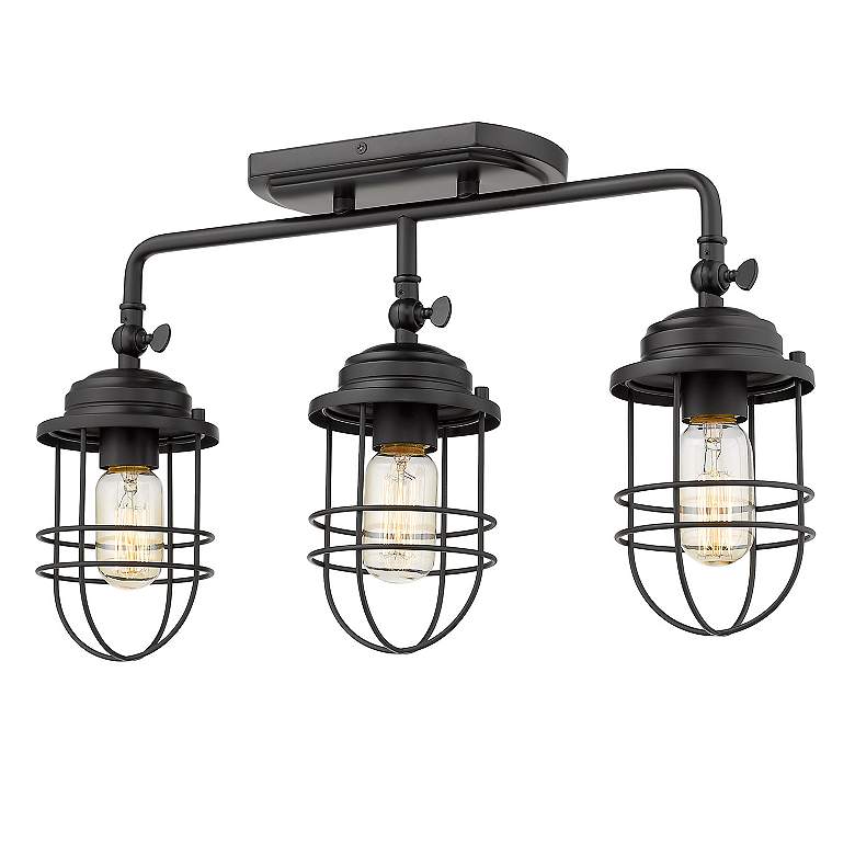 Image 3 Seaport 21 1/8" Wide Matte Black 3-Light Bath Light with Black Metal C more views