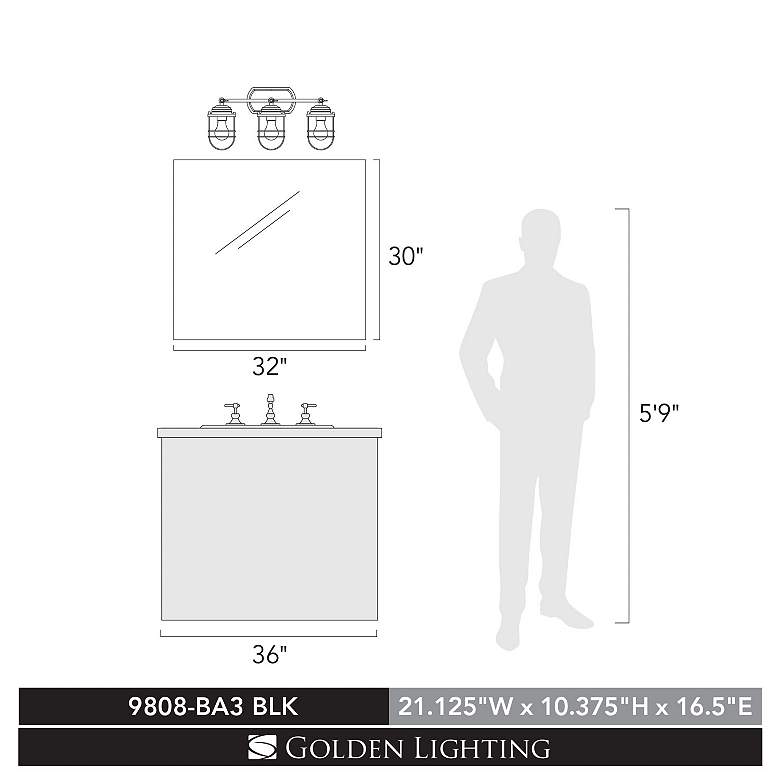 Image 5 Seaport 21 1/8" Wide Matte Black 3-Light Bath Light with Black Metal C more views