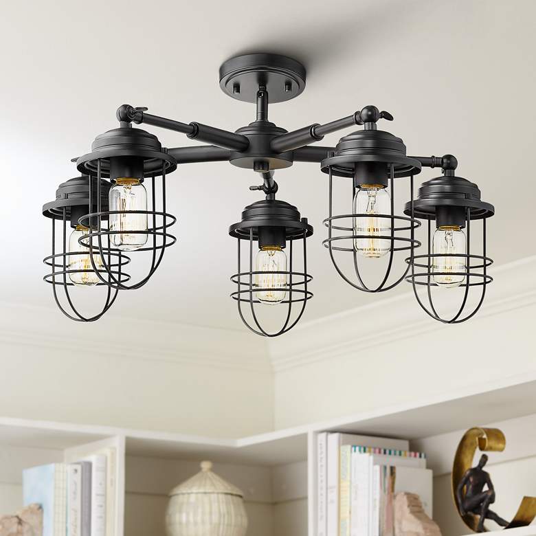 Image 1 Seaport 24 1/4" Wide Black 5-Light Ceiling Light