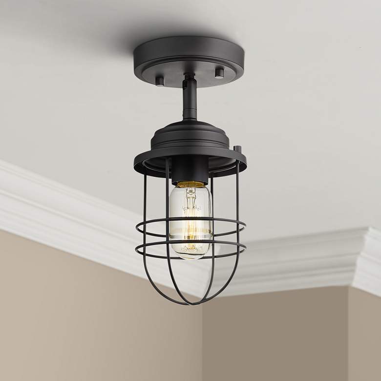 Image 1 Seaport 4 3/4" Wide Black Convertible Pendant/Ceiling Light