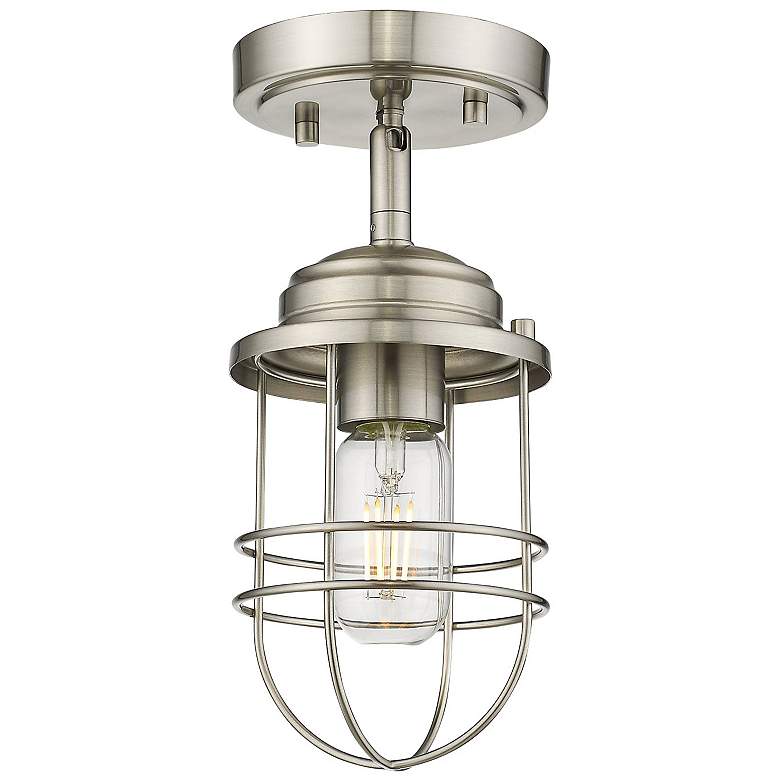 Image 2 Seaport 4 3/4 inch Wide Pewter Convertible Pendant/Ceiling Light