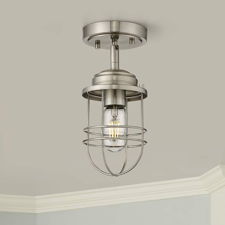 Image 1 Seaport 4 3/4" Wide Pewter Convertible Pendant/Ceiling Light