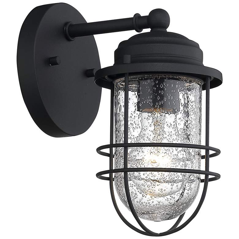 Image 1 Seaport 5 1/8 inch Wide Natural Black Outdoor Wall Light with Seeded Glass