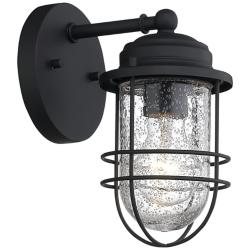 Seaport 5 1/8&quot; Wide Natural Black Outdoor Wall Light with Seeded Glass