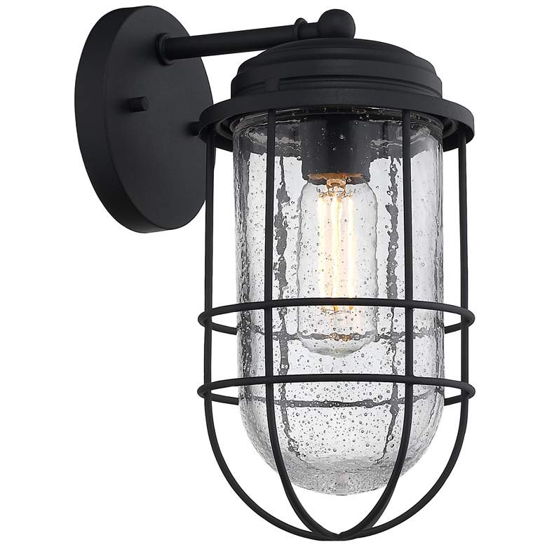 Image 1 Seaport 6 inch Wide Natural Black 1-Light Outdoor Wall Light with Seeded G