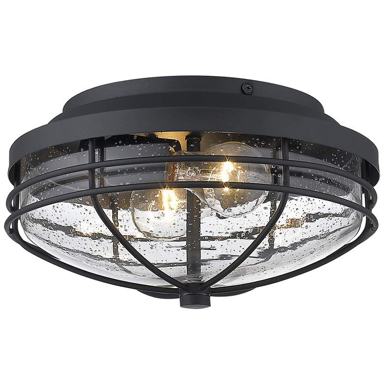 Image 1 Seaport Natural Black 2-Light Outdoor Flush Mount with Seeded Glass