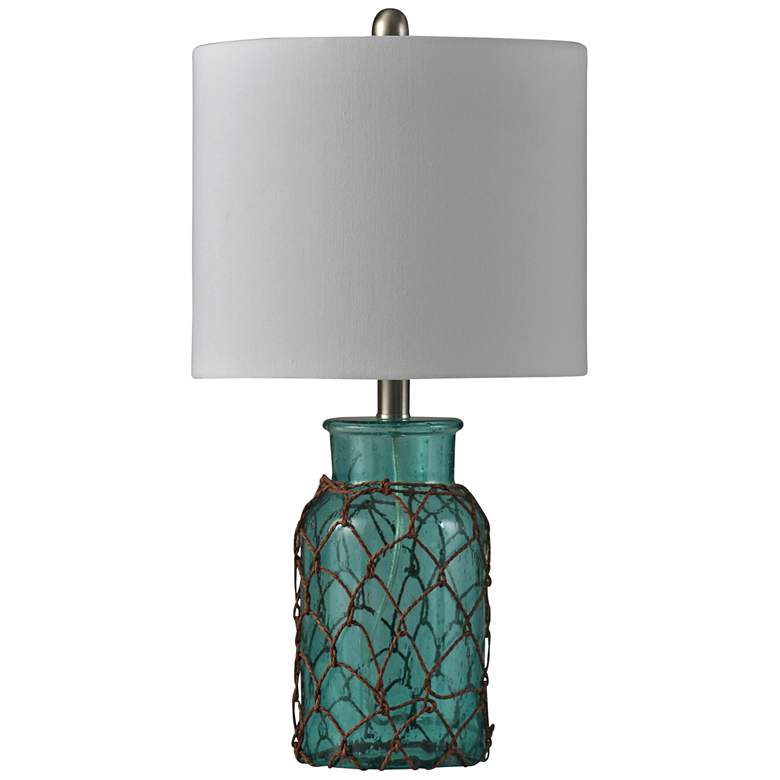 Image 1 Seaport Raffia Rope Turquoise Glass Accent Table Lamp
