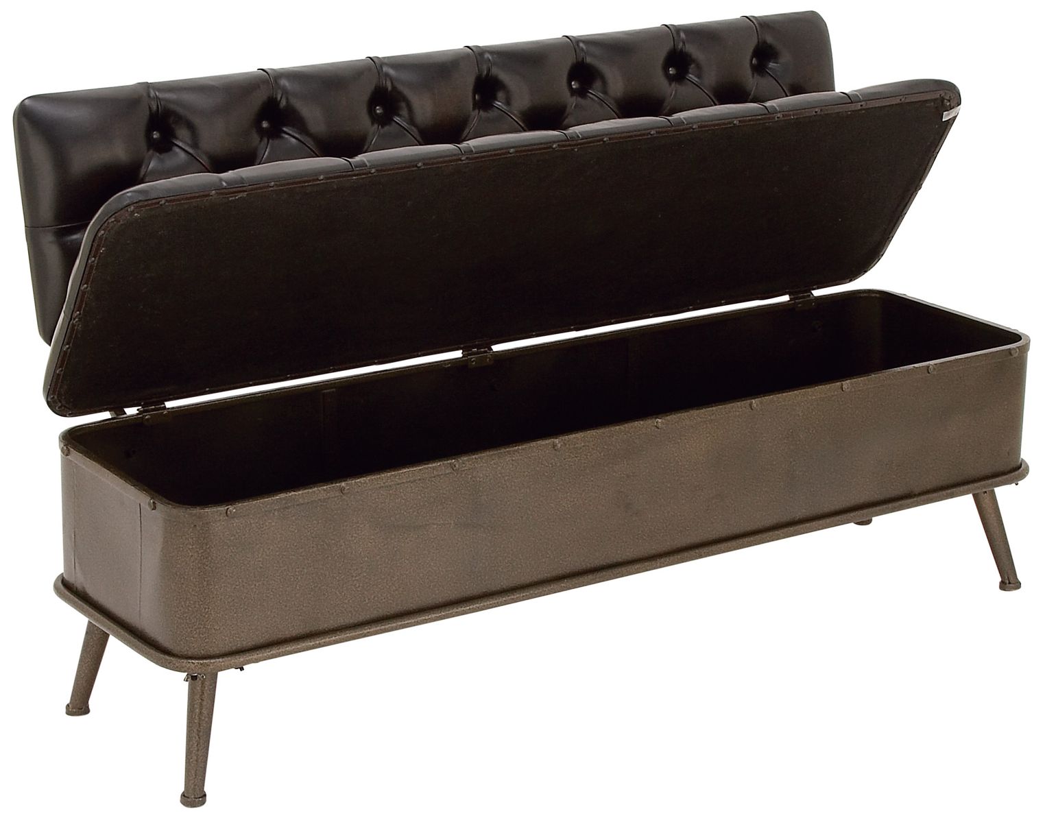 Image 5 Searcy 54" Wide Dark Brown Faux Leather Tufted Storage Bench more views