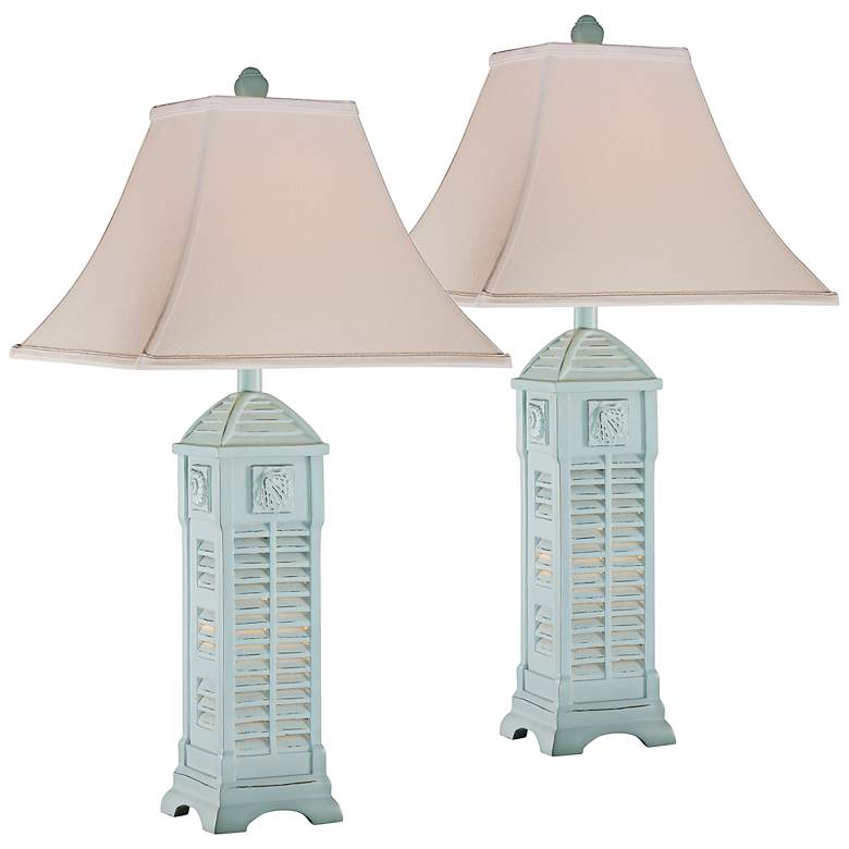 Image 1 Seashell Pagoda Sky Blue Table Lamp with Nightlight Set of 2
