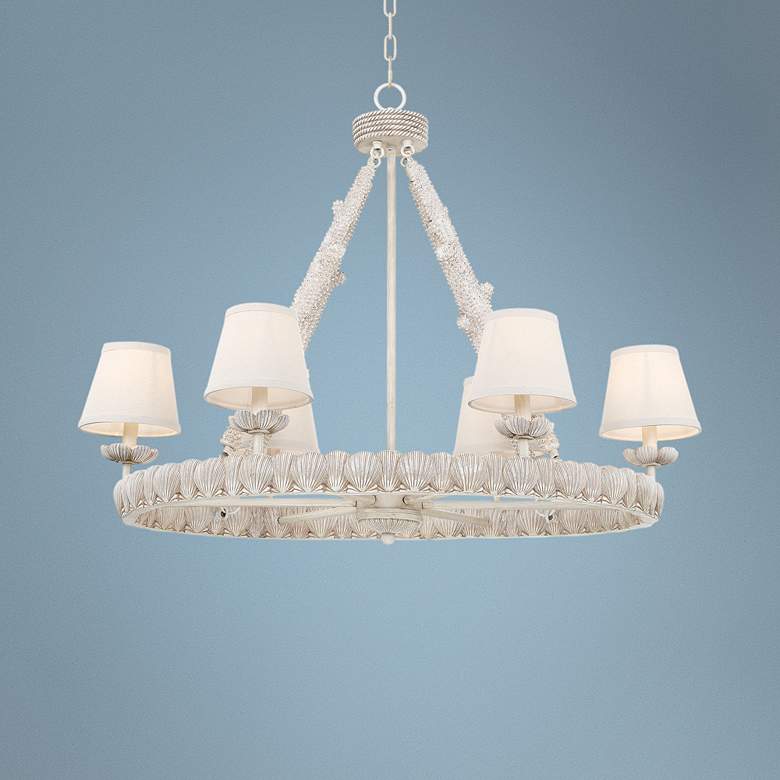 Image 1 SeaShells 36 inch Wide Antique 6-Light Oval Coastal Chandelier