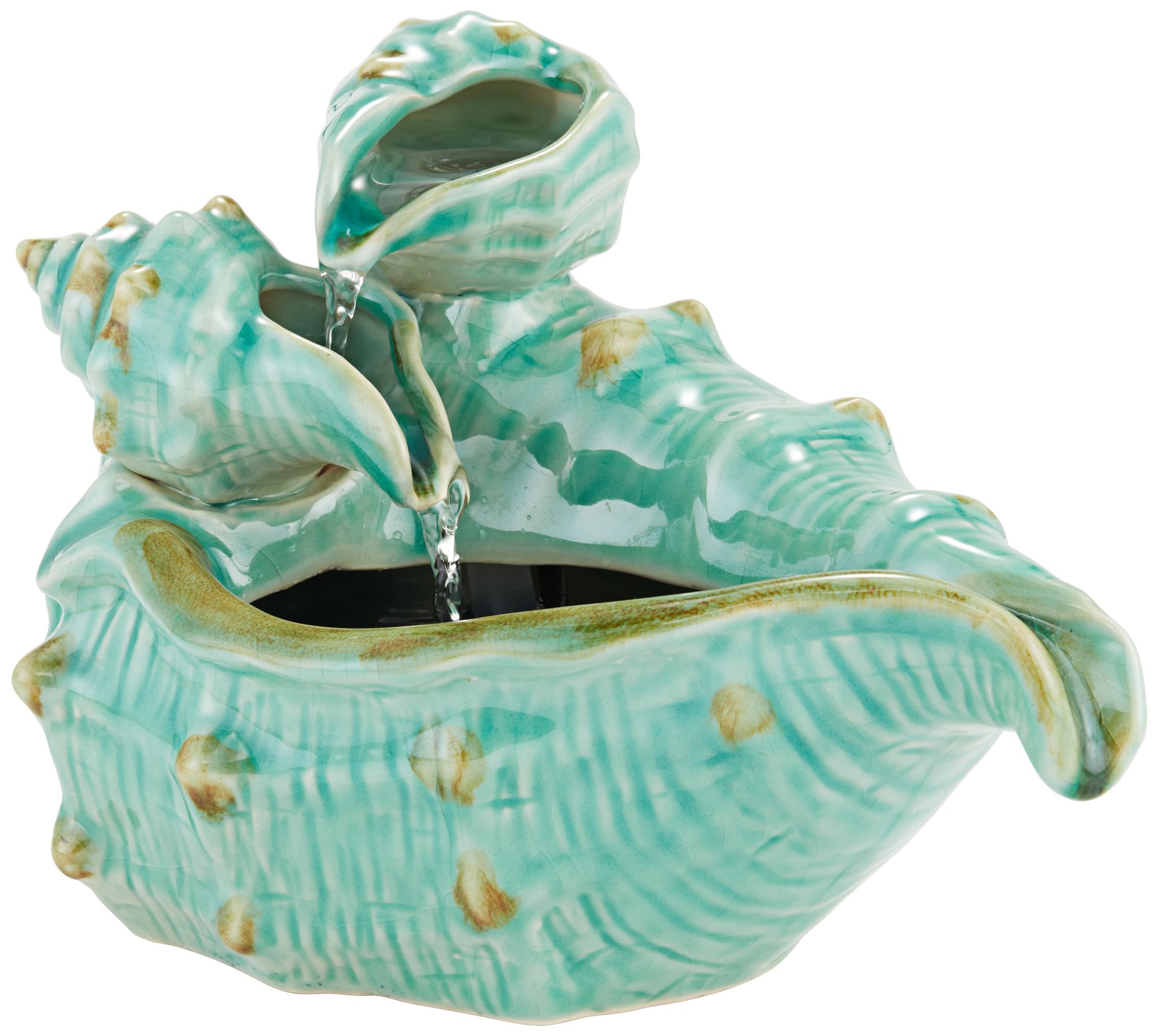 Seashells 7" High Teal Ceramic Indoor/Outdoor Tabletop Fountain