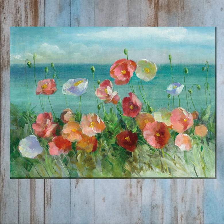 Image 1 Seaside Poppies 40" Wide Rectangular Outdoor Canvas Wall Art