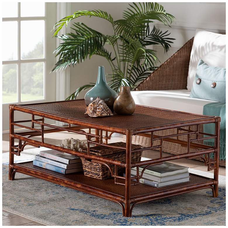 Image 3 Sebalio 42" Wide Tortoise Natural Rattan Coffee Table more views