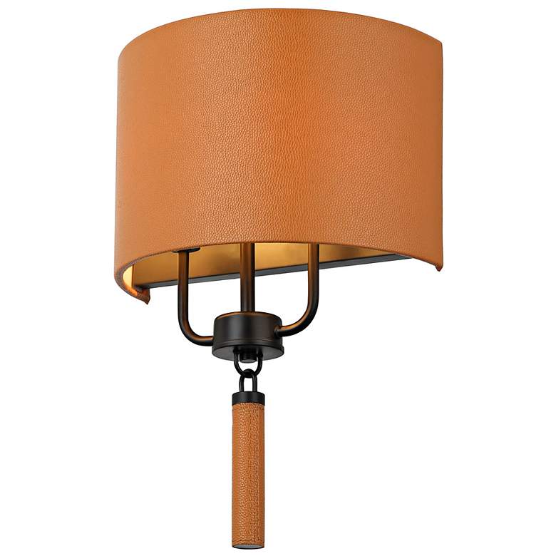 Image 3 Secret Agent 18" High Black with Camel Leather Wall Sconce more views