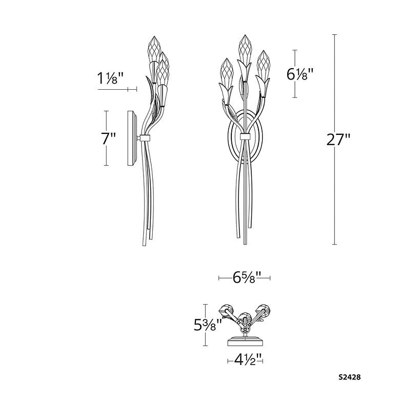 Image 4 Secret Garden 27"H x 6.6"W 3-Light Crystal Wall Sconce in Black more views