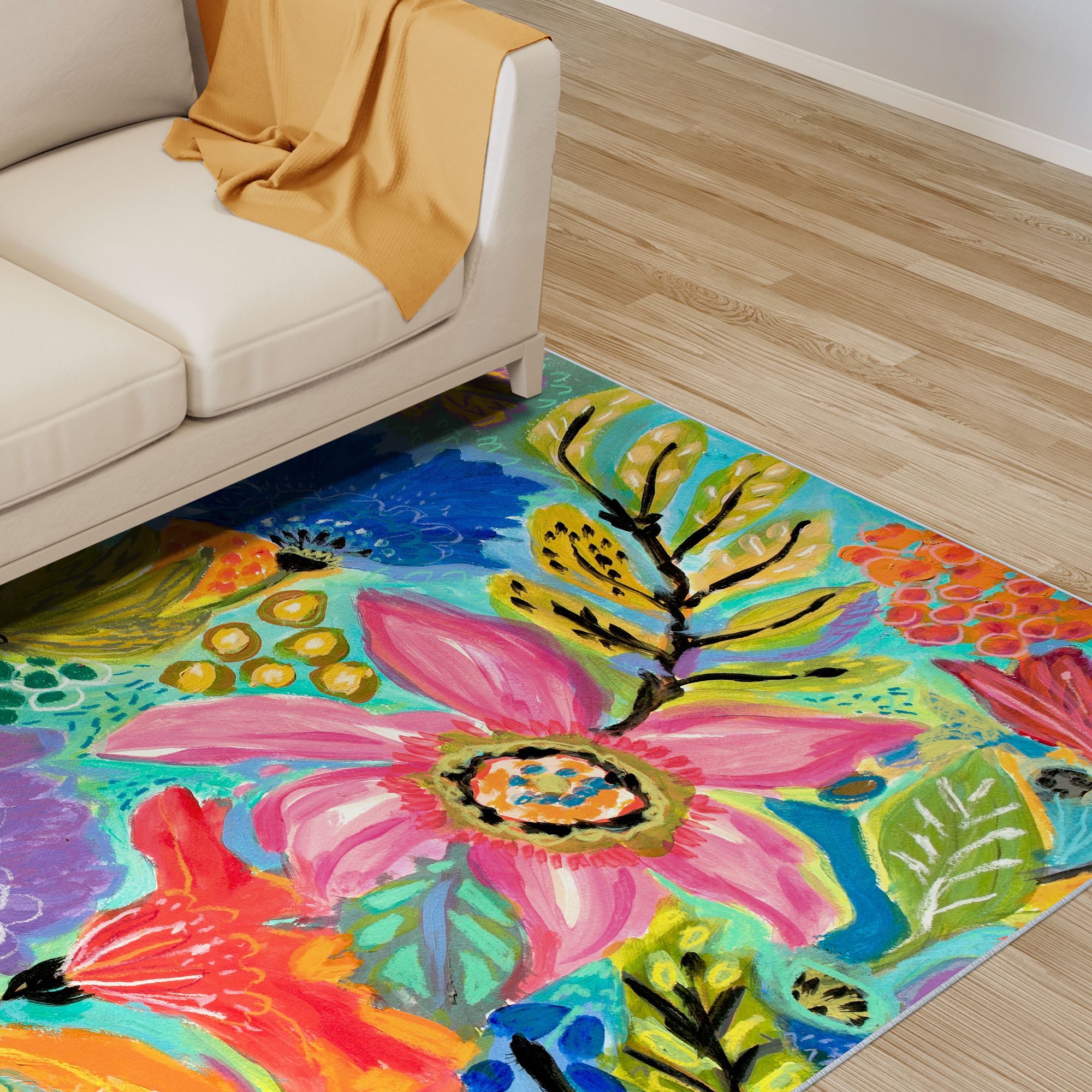 Image 5 Secret Garden Floral II Washable Art Area Rug size 5'x8' more views