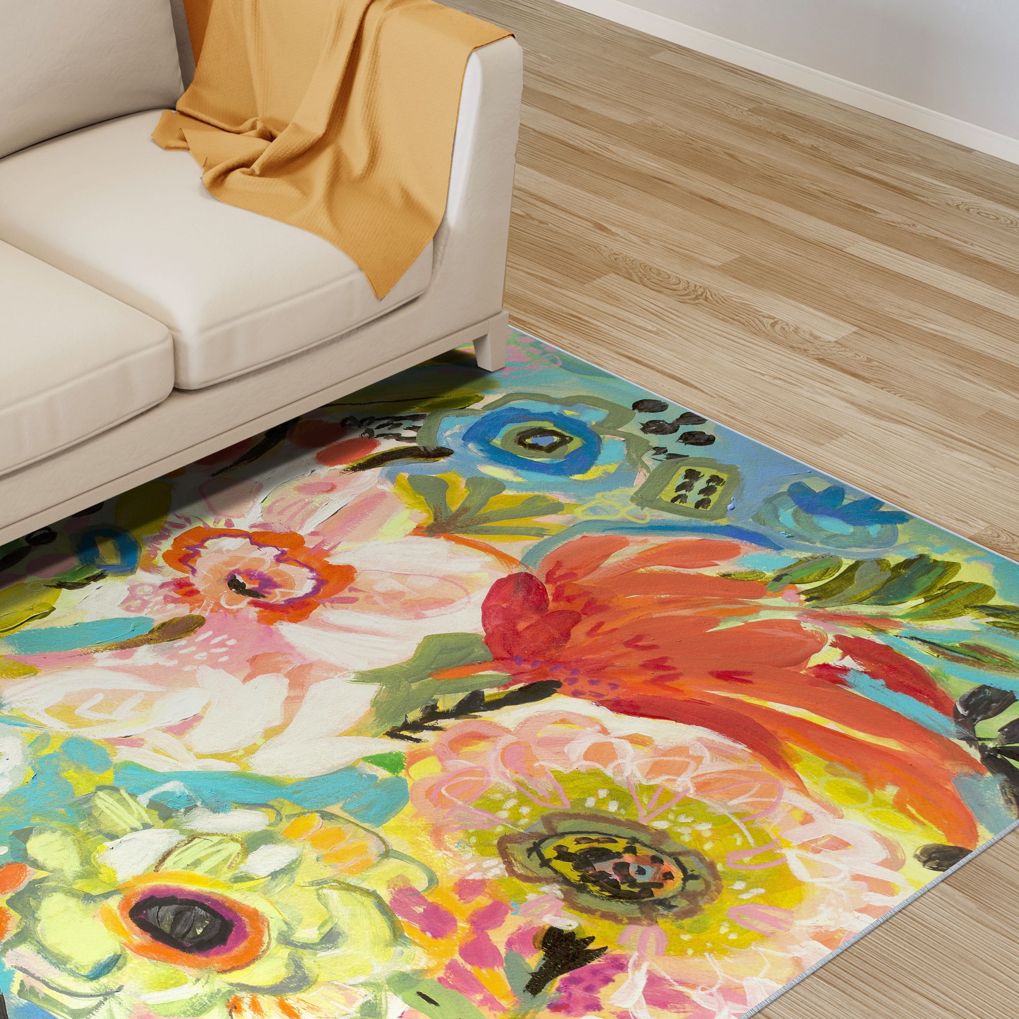 Image 5 Secret Garden Floral III Washable Art Area Rug size 5'x8' more views