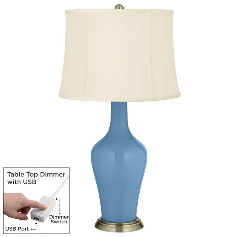 Image 1 Secure Blue Anya Table Lamp with Dimmer