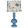 Secure Blue Apothecary Table Lamp w/ Gray Stitched Floral Shade