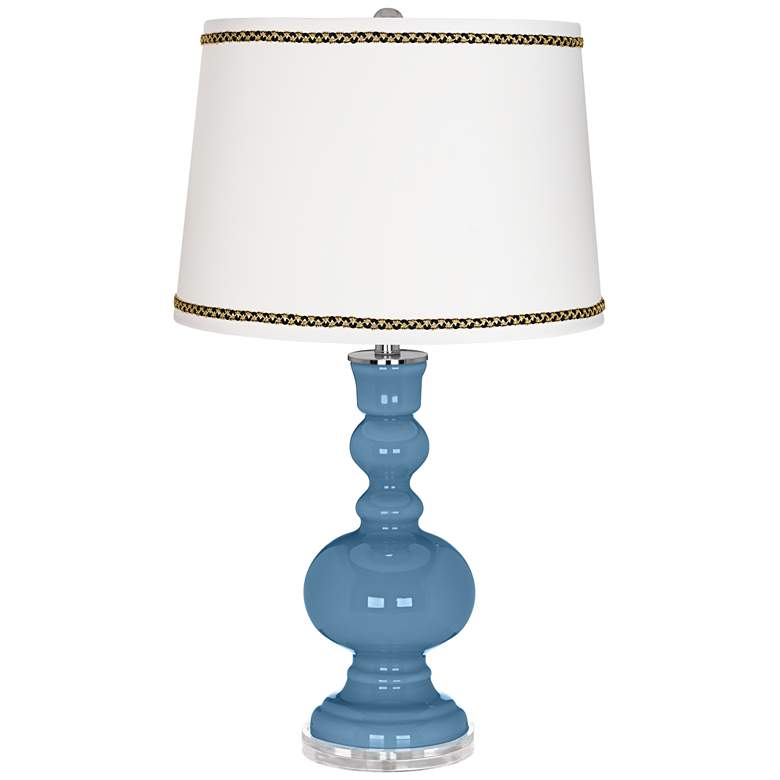Image 1 Secure Blue Apothecary Table Lamp with Ric-Rac Trim